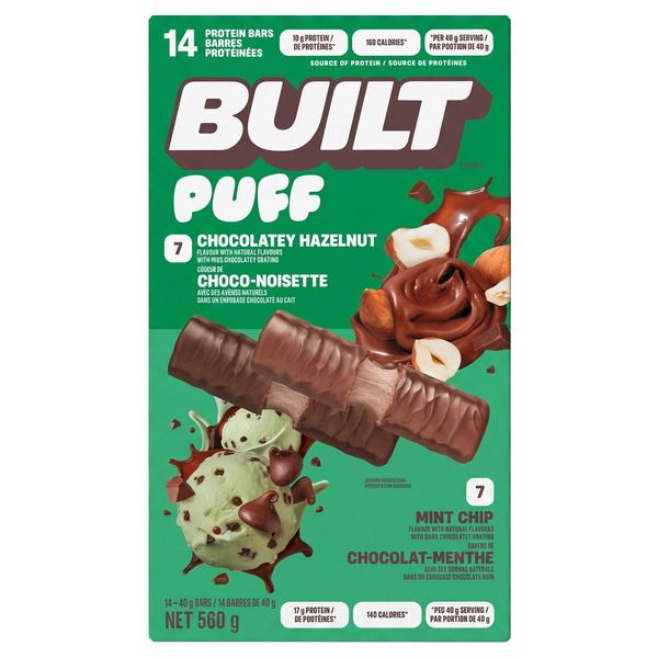 Built Puff Chocolatey Hazelnut and Mint Chip 14-bar box